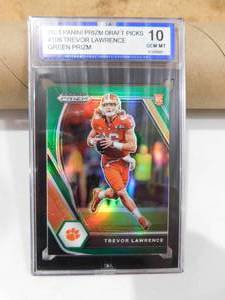 lot 265 image: ISA 10 Gem Mint 2021 Prizm Draft Green Prizm Trevor Lawrence Rookie Card #106