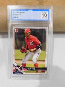 lot 277 image: AGS 10 Gem Mint 2018 Bowman Prospects Juan Soto Rookie Card #BP52