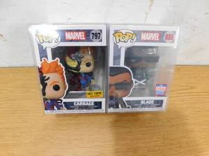 lot 297 image: (2) Funko Pop Marvel Blade #886 & Carnage #797 New in Box