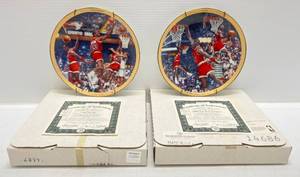 lot 14 image: Two Bradford Exchange Michael Jordan Collectors Plates 1 1986 Playoffs With COA 1 1988 Slam Dunk Champion With COA