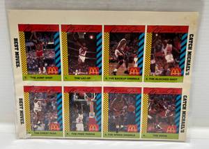 lot 50 image: 1990 Mcdonalds Michael Jordan Collectors Cards Full Sheet In Protective Sleeve