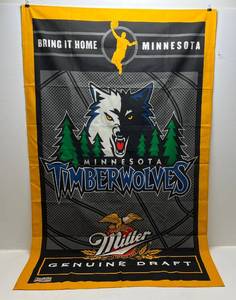 lot 54 image: 36 x 59 Miller Genuine Draft Beer  Bring It Home Minnesota Timberwolves Flag