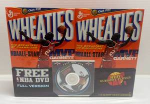 lot 68 image: 2003 KEVIN GARNETT Wheaties Cereal Boxes & NBA DVD (WCereal) MINT (NIB)