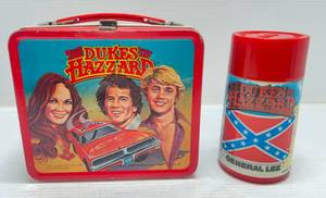 lot 212 image: 1980 Aladdin (Dukes Of Hazzard) Embossed Metal Lunchbox & Thermos