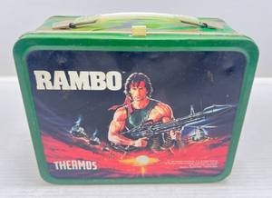 lot 214 image: 1985 Thermos Brand (Rambo) Metal Lunchbox (NO THERMOS)