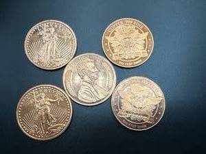 Lot of 5 1oz .999 Copper Rounds