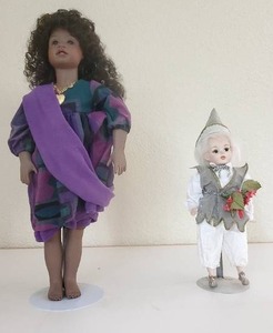 lot 8 image: Collectible Doll Porcelain Bisque Plastic Fabric Girl with Gold Heart Necklace Black Dark Doll Jack Frost Miniature Doll