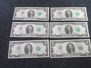 6 Uncirculated Sequential $2 Bills...