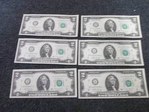 6 Uncirculated Sequential $2 Bills...
