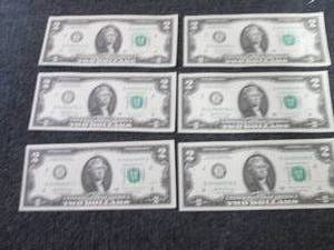 6 Uncirculated Sequential $2 Bills...