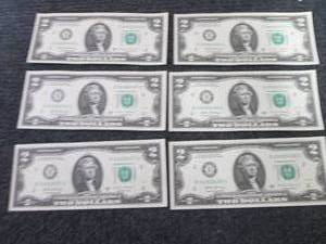 6 Uncirculated Sequential $2 Bills...
