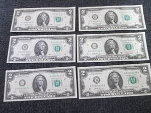 6 Uncirculated Sequential $2 Bills...