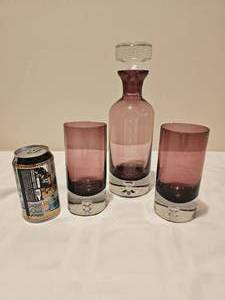 lot 59 image: Block Art Glass Lavender Decanter Set
