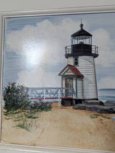 Scenic Lighthouse Beach Painting by Aniko