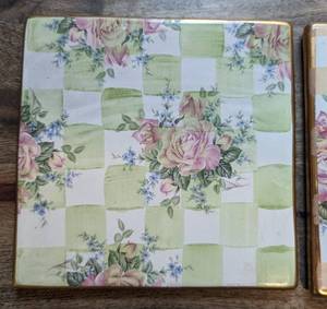 Pair of MacKenzie Childs 6 Floral Tile Trivets