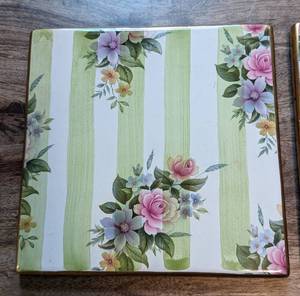 Pair of MacKenzie Childs 8 Floral Tile Trivets