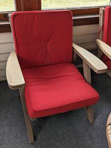 Pair of Wood Patio Armchairs and Round Table