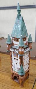 lot 59 image: super cute tall skinny clay and glazed tile castle - tea lite or incense burner