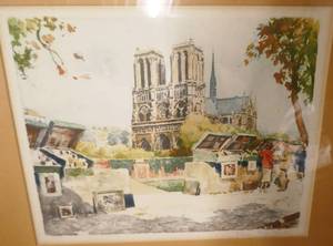 lot 66 image: Notre Dame Paris shoppers original watercolor