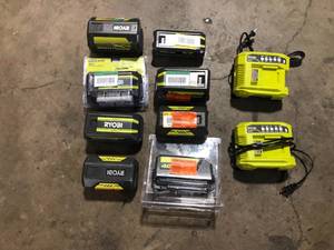 Lot of  Assorted Ryobi Batteries and Chargers Various Sizes and Conditions Customer Returns See Pictures