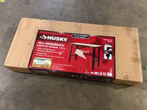 Husky Ready-To-Assemble 4 ft. Solid Wood Top Workbench in Black  Customer Returns See Pictures
