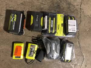 Lot of Assorted Ryobi Batteries and Chargers Various Sizes and Conditions Customer Returns See Pictures