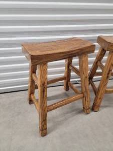lot 21 image: Natural Wood Saddle Seat Counter Stools, pair
