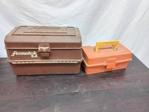 Two Tackle Boxes With Lures And A Fishing Pole