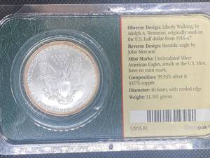 2005 Uncirculated American Silver Eagle in Original sealed Littleton Holder