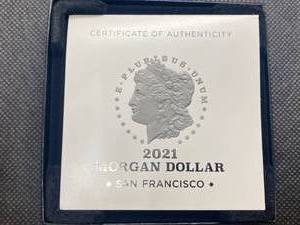 2021-S Mint State Morgan Silver Dollar in Original Mint Package with COA