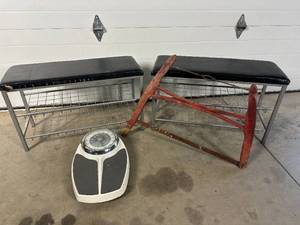 Shoe Storage Benches, Antique Saw, Scale