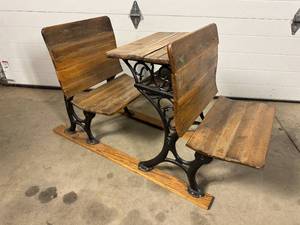 Antique Wood and Cast Iron School Desk