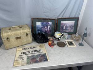 Vintage Collectibles, Train Case, Glass, Bell, Etc.