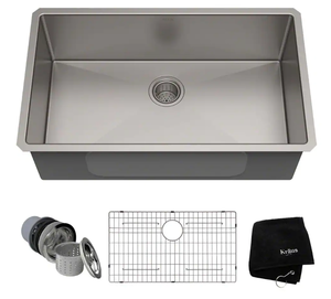KRAUS Standart PRO 32 in. Undermount Single Bowl 16 Gauge Stainless Steel Kitchen Sink with Accessories