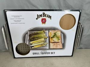 New Jim Beam 2 Piece Stainless and Cedar BBQ Grill Topper