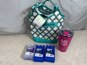 New Soft Sided Lunch Bag with Freeze Packs and Tumbler Cup