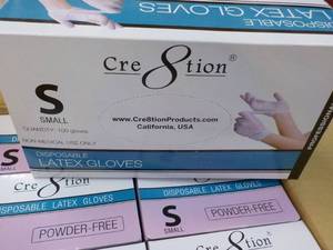 lot 21 image: Case of 1000 Size S Cre8tion Disposable Latex Gloves powder free