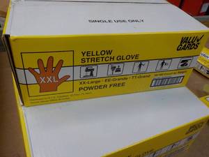 lot 27 image: 1000 Valu Gloves Yellow Stretch Gloves size Xxlarge powder free