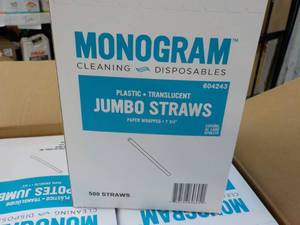lot 37 image: 5000 Monogram Plastic Translucent Jumbo Straws