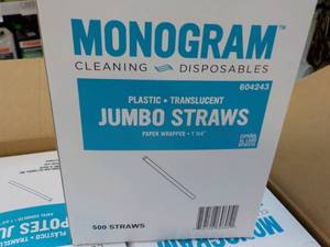 lot 38 image: 5000 Monogram Plastic Translucent Jumbo Straws