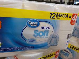 lot 42 image: 12 Mega Rolls Great Value 2 ply Toilet Paper