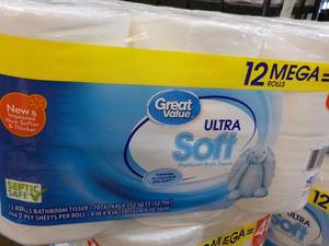 lot 44 image: 12 Mega Rolls Great Value 2 ply Toilet Paper