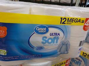 lot 45 image: 12 Mega Rolls Great Value 2 ply Toilet Paper