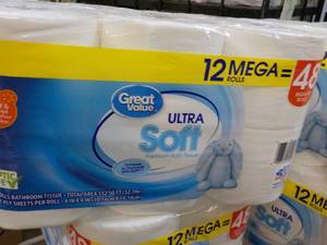 lot 46 image: 12 Mega Rolls Great Value 2 ply Toilet Paper