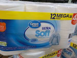 lot 47 image: 12 Mega Rolls Great Value 2 ply Toilet Paper