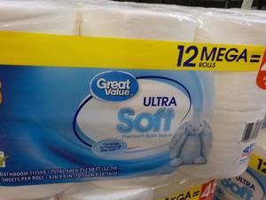 lot 48 image: 12 Mega Rolls Great Value 2 ply Toilet Paper