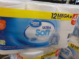 lot 49 image: 12 Mega Rolls Great Value 2 ply Toilet Paper