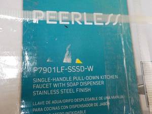 lot 66 image: Peerless Single- Handle pull Down Kitchen Faucet with soap dispenser- stainless steel finish
