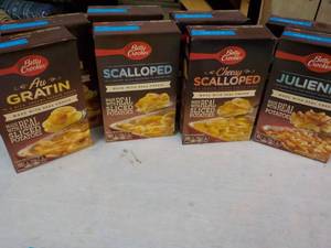 lot 99 image: 8 Boxes Betty Crocker Potatoes Meals - 2 each Julienne, Cheesy Scalloped, Scalloped, and Au Gratin best date 07262023