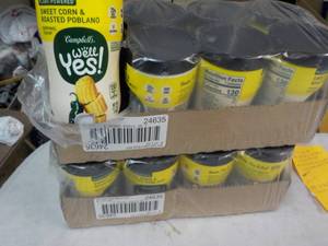 lot 107 image: 16 ct 11.1 oz Campbells Well Yes Sweet Corn and Roasted Robland Sipping Soup best date 08172023